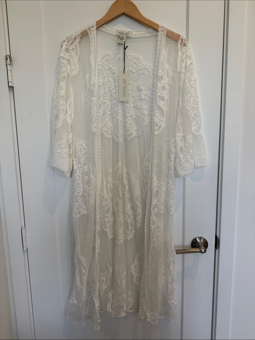 Rachel Zoe White Embroidered Lace Maxi Kimono